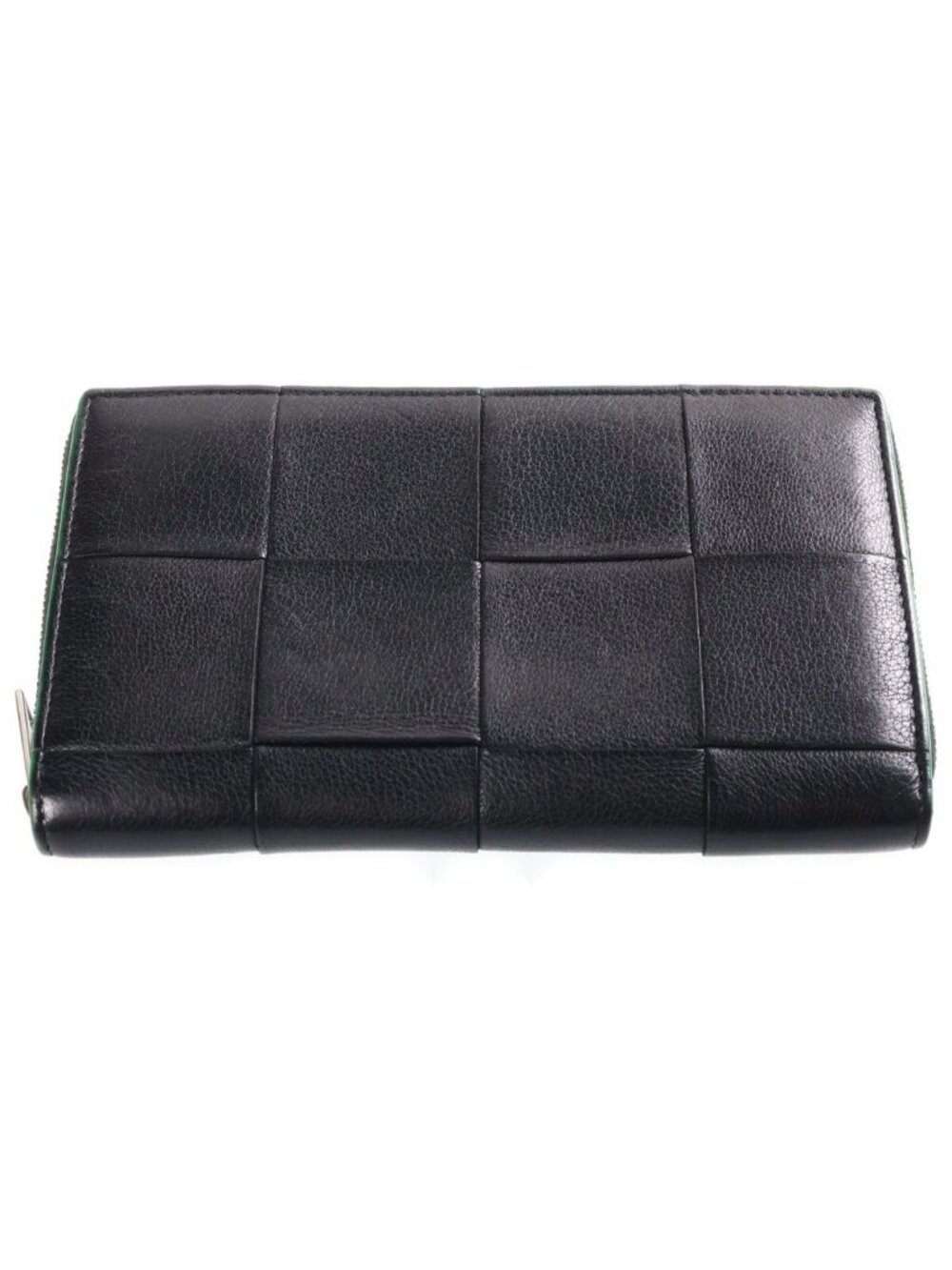 Bottega Veneta Cassette Zip Around Wallet Card Case Black Leather Silver